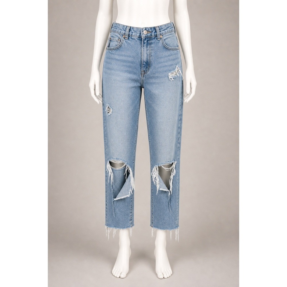 American Eagle Curvy Mom Jeans Distressed High Rise Blue Denim‎ US Size 4